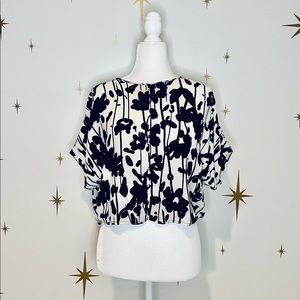Zara Black and Cream Floral Batwing Blouse